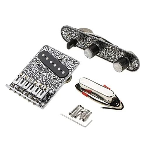 Alnicov 6 Strings Saddle Bridge Plate, 3 Way Switch Control Plate, Neck Pickup Set for Fender Telecaster Electric Guitars Replacement Parts (Black) | Guitar Hardware Kit thumbnail 3