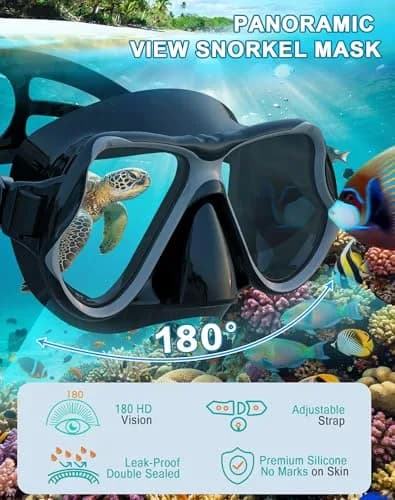 Greatever Snorkeling Gear for Adults Kids | Dry Snorkel Mask Set Anti-Fog with Wide View thumbnail 2