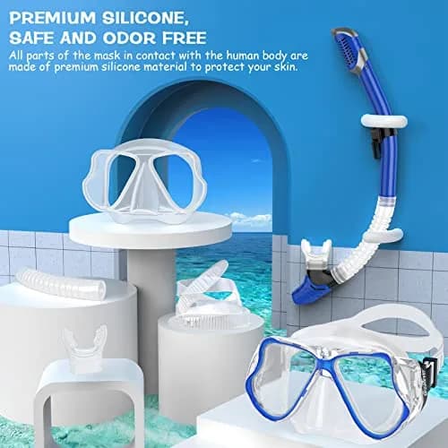 Greatever Snorkeling Gear for Adults Kids | Anti-Fog Dry Snorkel Mask Set with Panoramic View thumbnail 6