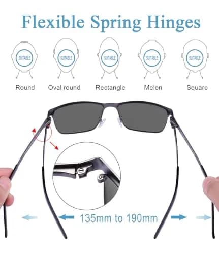 CARFIA Polarized Sunglasses for Men Spring Hinge Metal Frame CA5225 | Classic Square Design, UV400, Spring Hinge, Includes Leather Case thumbnail 5