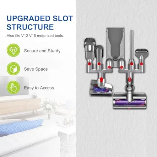 LANMU Accessory Holder for Dyson V15 V11 V10 V8 V7 Outsize Gen5 Vacuum Cleaners | Drill-Free Docking Station Organizer with 6 Slots thumbnail 4