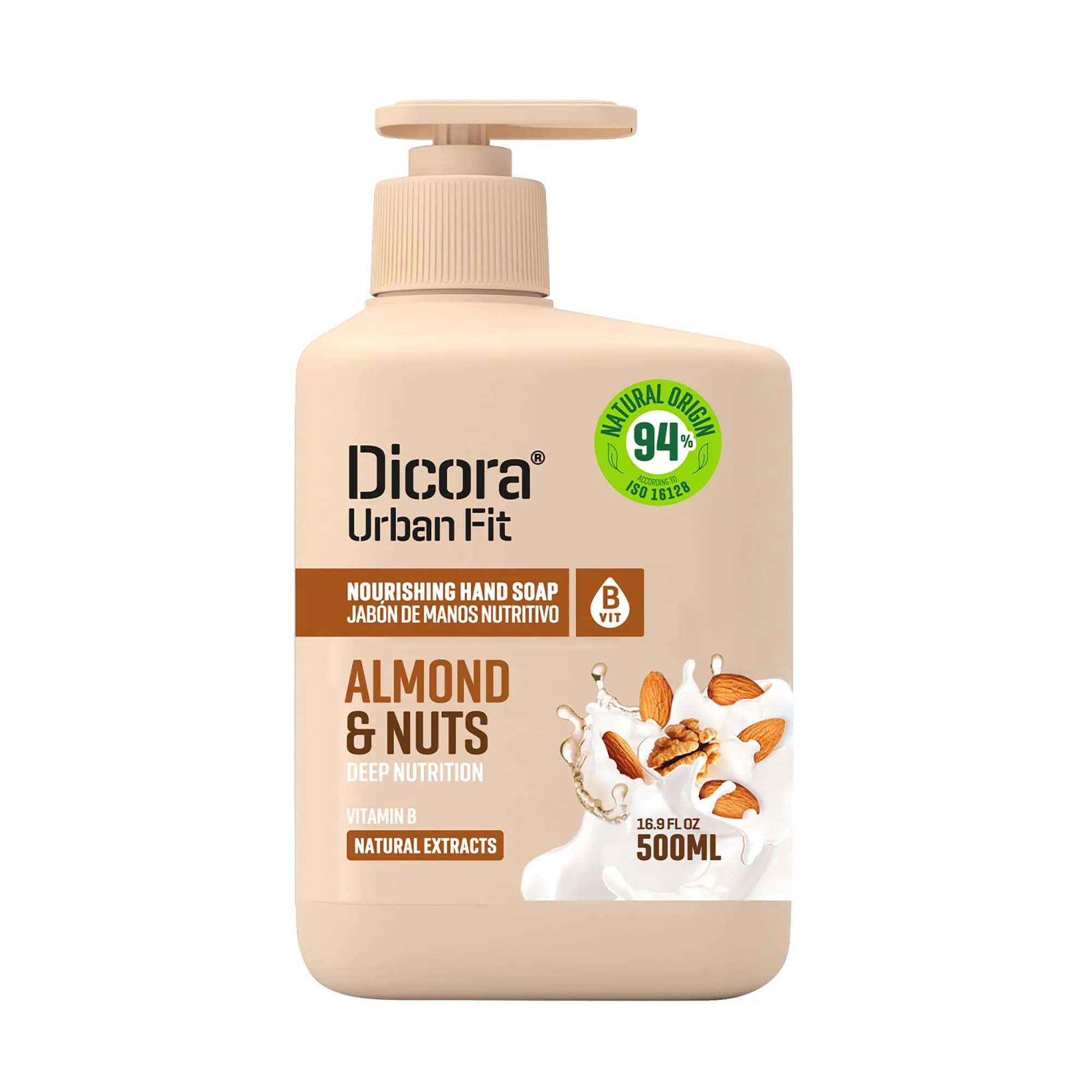 Dicora Urban Fit Nourishing Hand Soap Almond and Nuts 500ml (16.9 Fl Oz) | Gentle Moisturizing Hand Wash — White