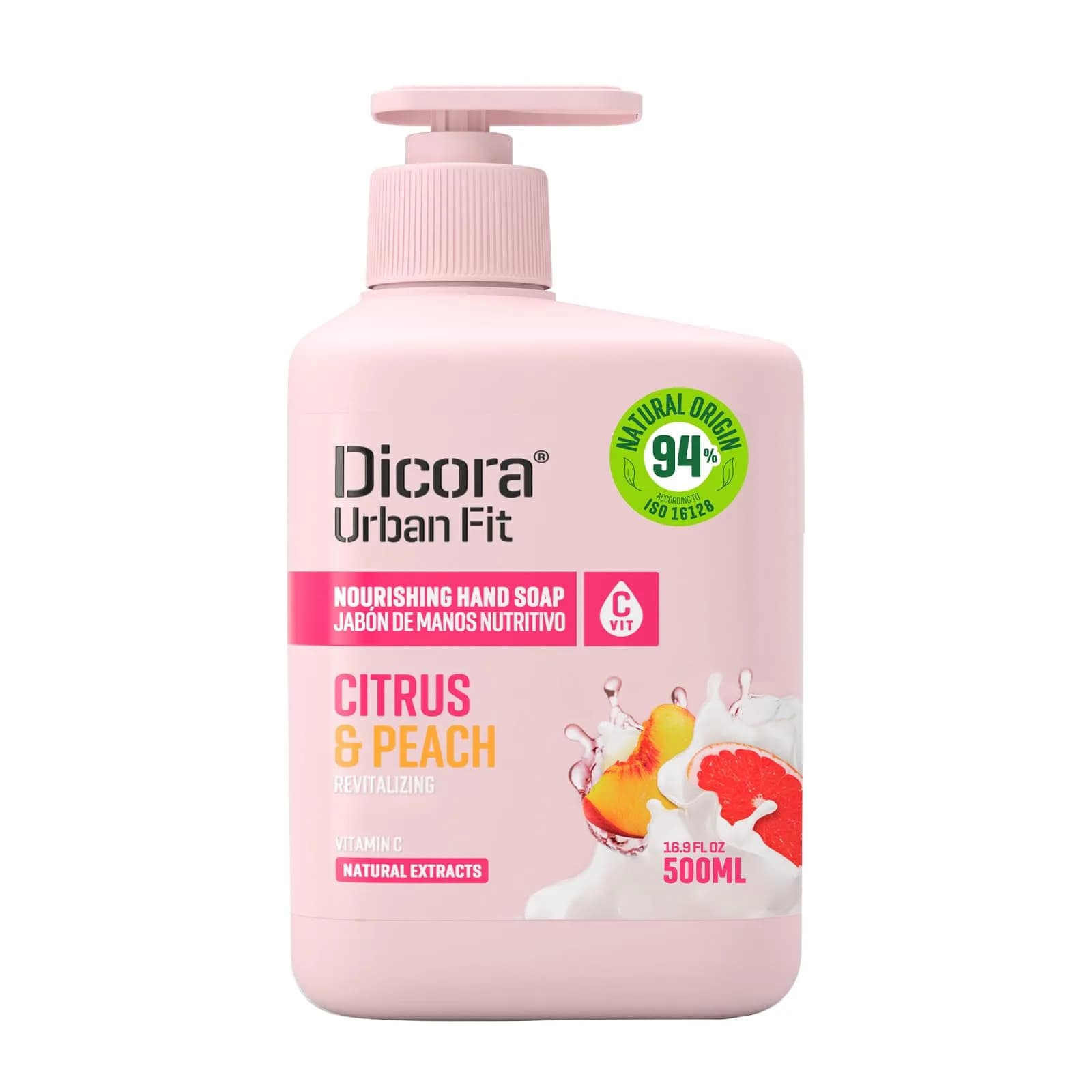 Dicora UrbanFit Nourishing Hand Soap Citrus & Peach 500ml (16.9 Fl Oz) | Hydrates & Nourishes Sensitive Skin — 16.9 Fl Oz
