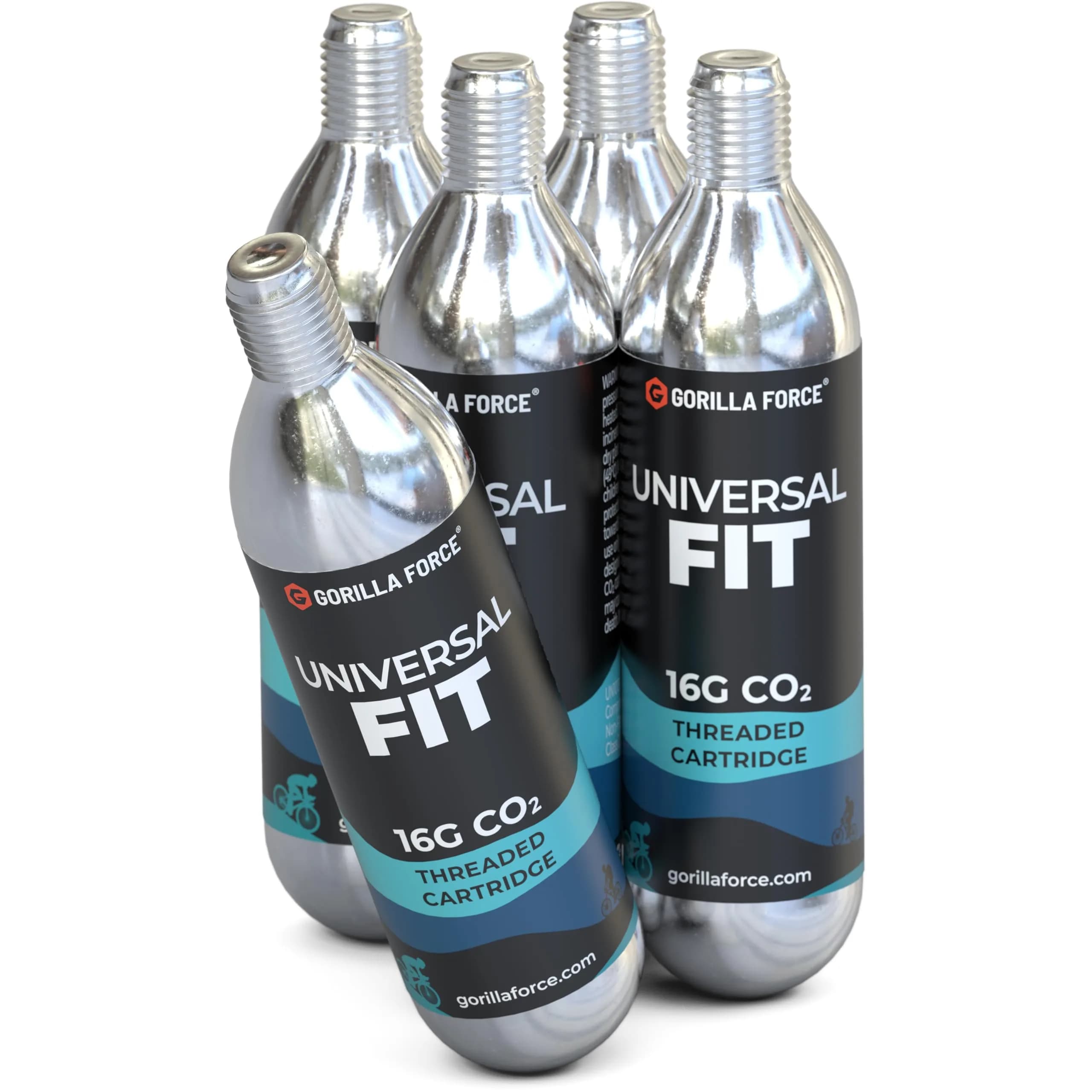 Gorilla Force 25g CO2 Cartridges (15 Pack) | Universal Bike Tire Inflator Refills — 16g Size