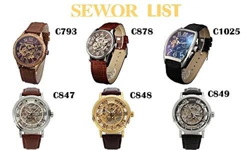 SEWOR Men's Mechanical Skeleton Watch 41mm (Gold) | Vintage Style Leather Strap thumbnail 6