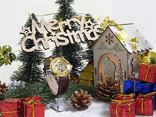 SEWOR Men's Mechanical Skeleton Watch 41mm (Gold) | Vintage Style Leather Strap thumbnail 3