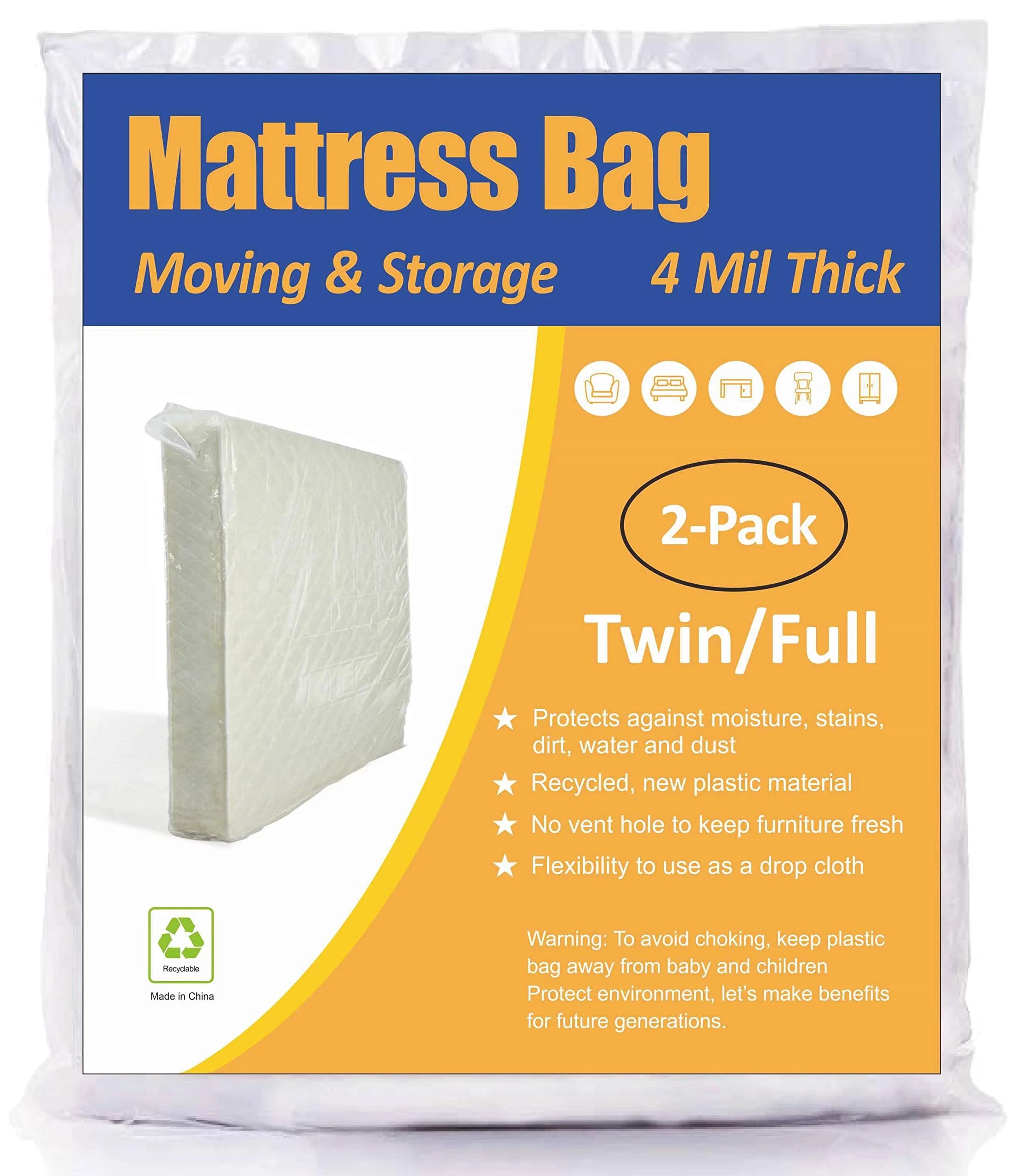 ComfortHome Mattress Bag for Moving and Storage, Twin/Full Size, 2-Pack (Clear) — Twin/Full / 4 Mil thumbnail 1
