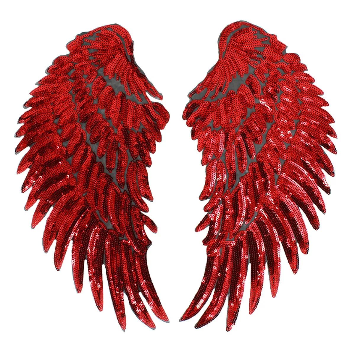 Kennedy Manufacturing Large Angel Wings Patch 13 in (33cm) x 6.3 in (16cm) | Embroidered Sequin DIY Decoration — Red
