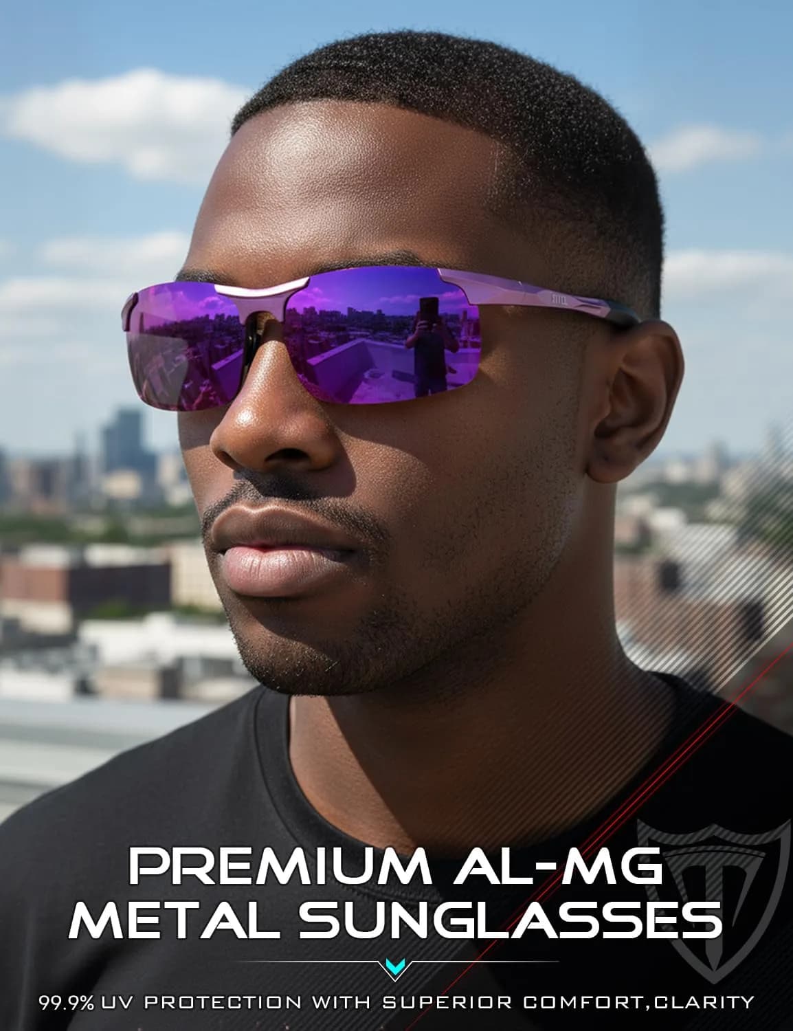 ATTCL Polarized Sports Sunglasses for Men: Purple Mirrored Lenses, UV400 Protection, Lightweight Al-Mg Metal Frame - view 2