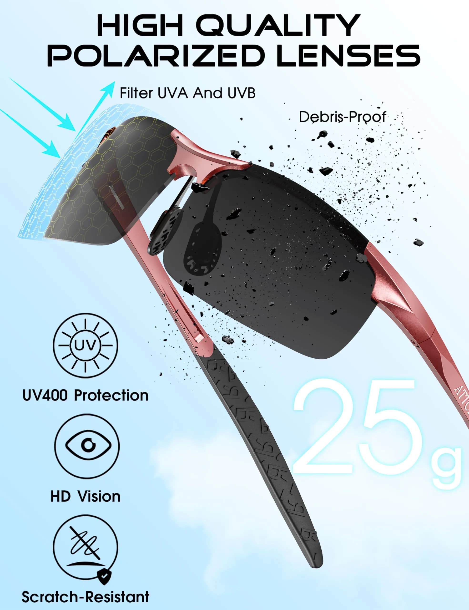 ATTCL 2026-Red-Black Polarized Sports Sunglasses for Men - Non-Mirrored, UV Protection - view 4