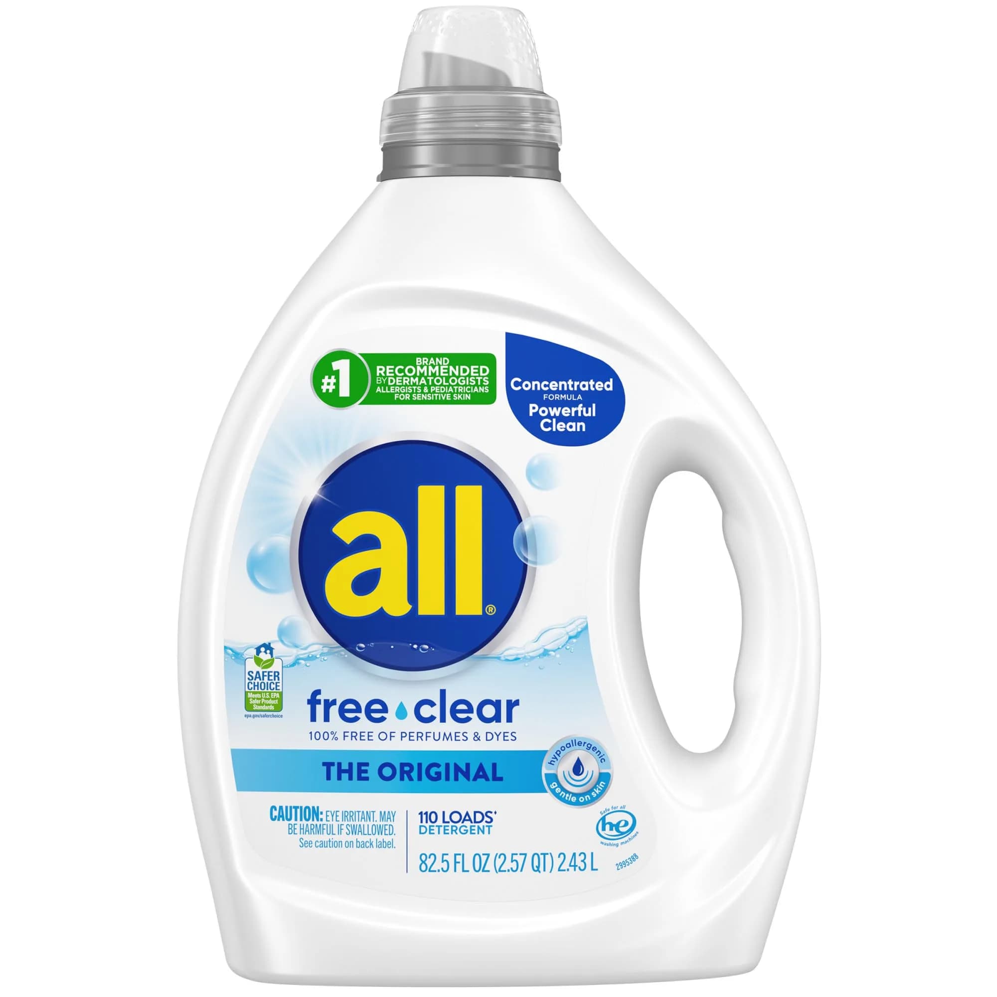 all free clear Liquid Laundry Detergent for Sensitive Skin 2437ml (82.5 Fl Oz) | Dermatologist Recommended for Hypoallergenic Cleaning - main product image