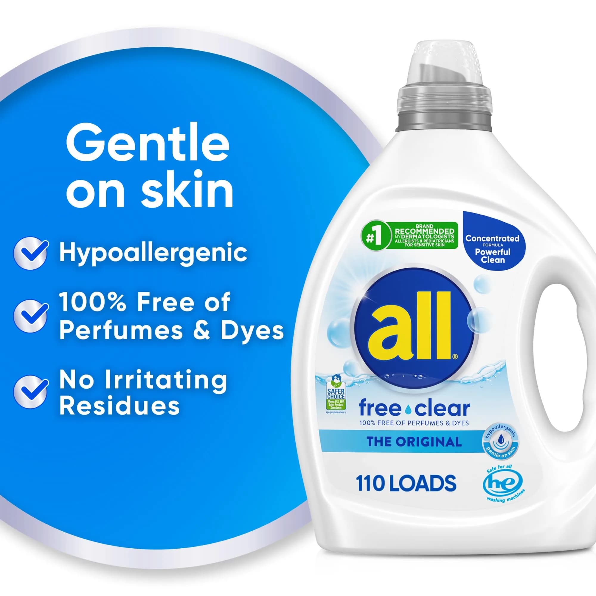 all free clear Liquid Laundry Detergent for Sensitive Skin 2437ml (82.5 Fl Oz) | Dermatologist Recommended for Hypoallergenic Cleaning - view 2