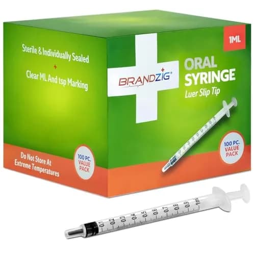 BRANDZIG 1ml Oral Syringe 100 Count | Sterile Luer Slip Tip for Infants, Toddlers, Pets thumbnail 1