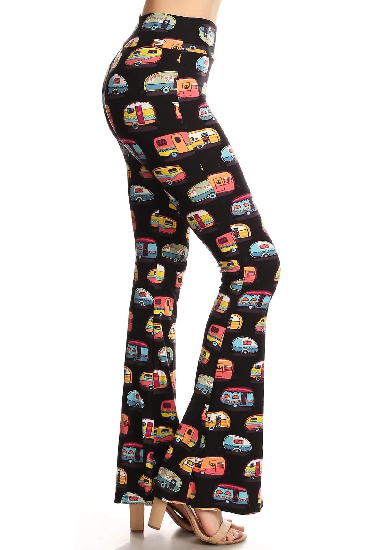 Leggings Depot PZA-S504W-S Campers Print Palazzo Pants | High Waist, Stretchy, Comfortable, Small