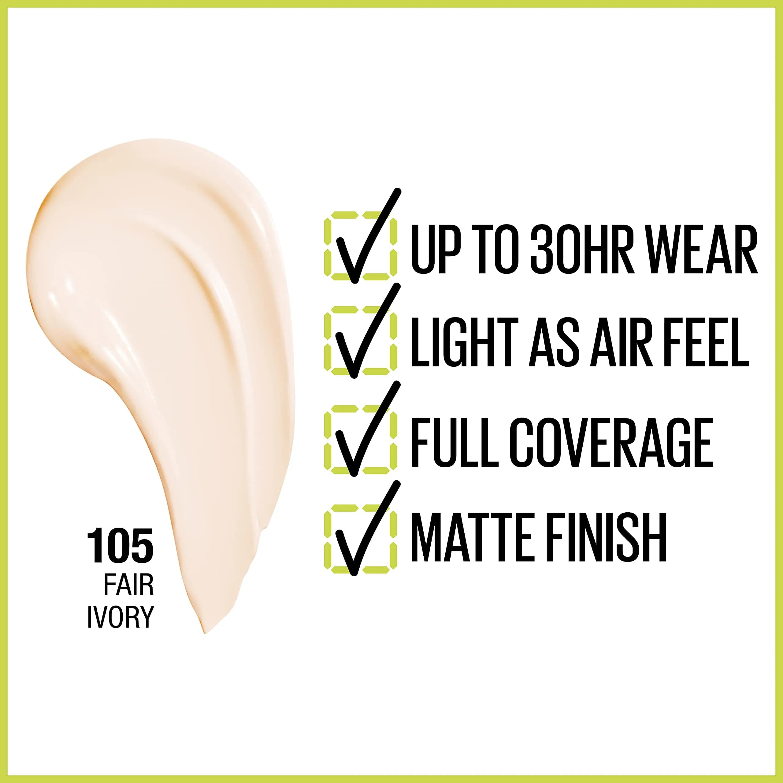 Maybelline Super Stay Full Coverage Liquid Foundation - Fair Ivory, 30ml (1 Fl Oz), 30-Hour Wear, Matte Finish thumbnail 2