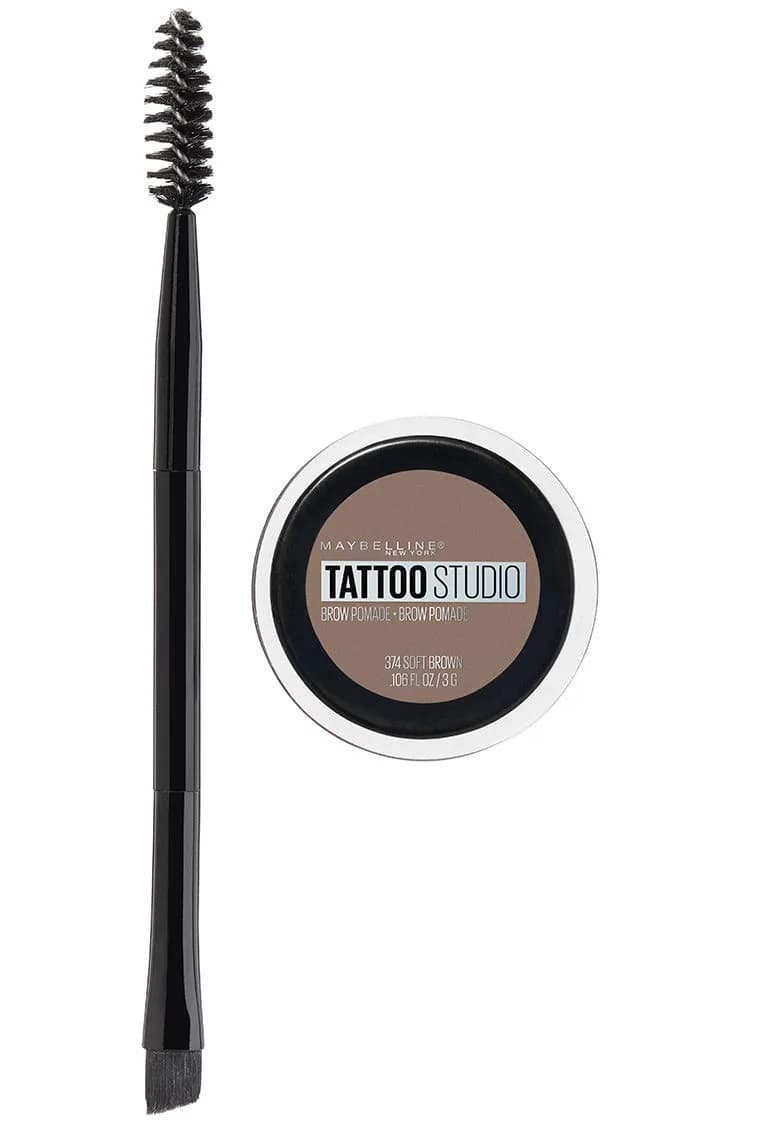 Maybelline TattooStudio Brow Pomade 0.11 Oz | Long Lasting Waterproof Eyebrow Makeup in Soft Brown — 374 SOFT BROWN