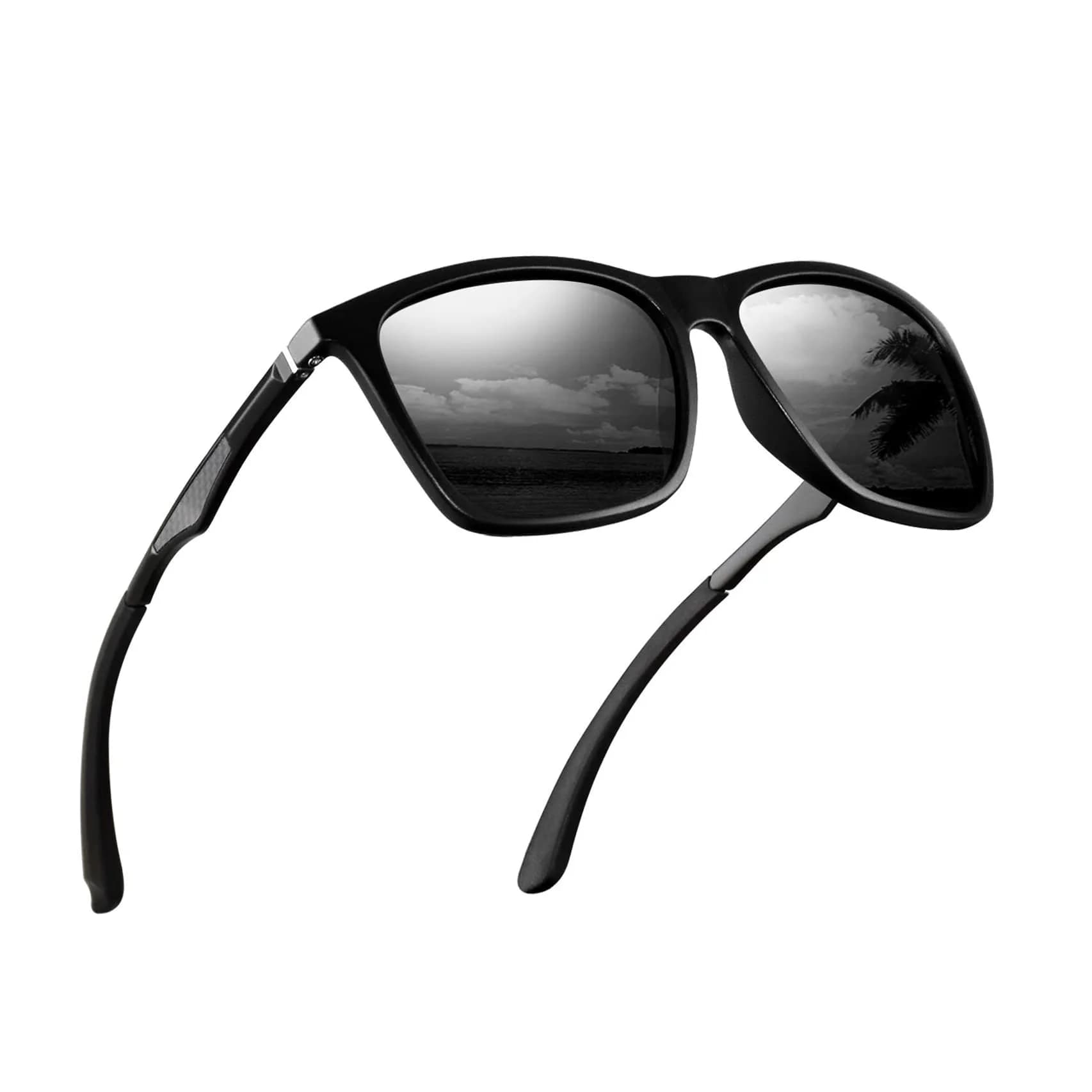 monrich Polarized Rectangular Sunglasses for Men, Matte Black Frame & Grey Lens | UV400 Protection — Grey Lens/Matte Black Frame
