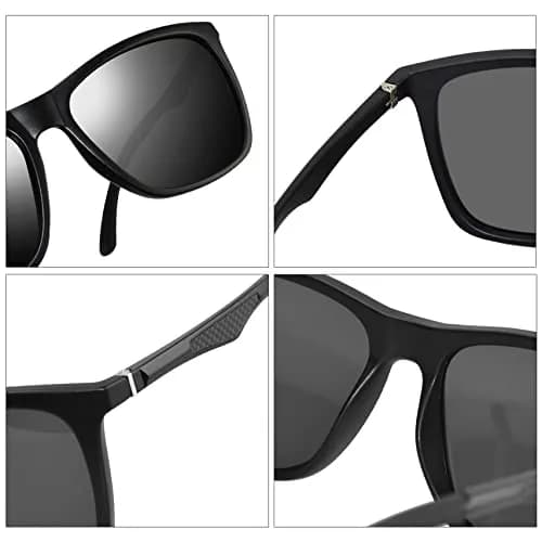 monrich Polarized Rectangular Sunglasses for Men, Matte Black Frame & Grey Lens | UV400 Protection thumbnail 5