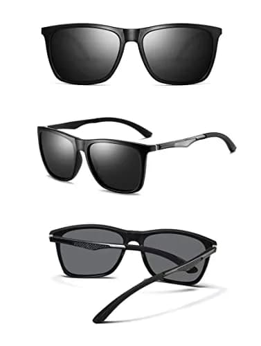 monrich Polarized Rectangular Sunglasses for Men, Matte Black Frame & Grey Lens | UV400 Protection thumbnail 3