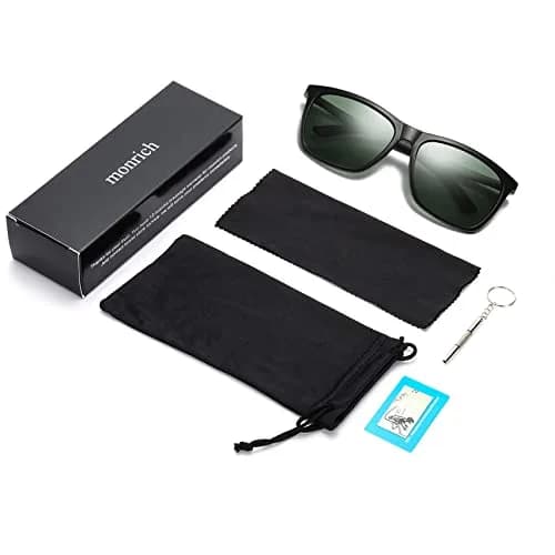 monrich Polarized Rectangular Sunglasses for Men, Matte Black Frame & Green Lens | UV400 Protection thumbnail 7