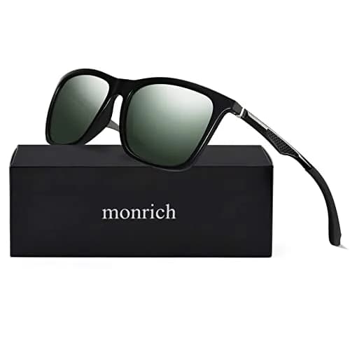 monrich Polarized Rectangular Sunglasses for Men, Matte Black Frame & Green Lens | UV400 Protection thumbnail 2