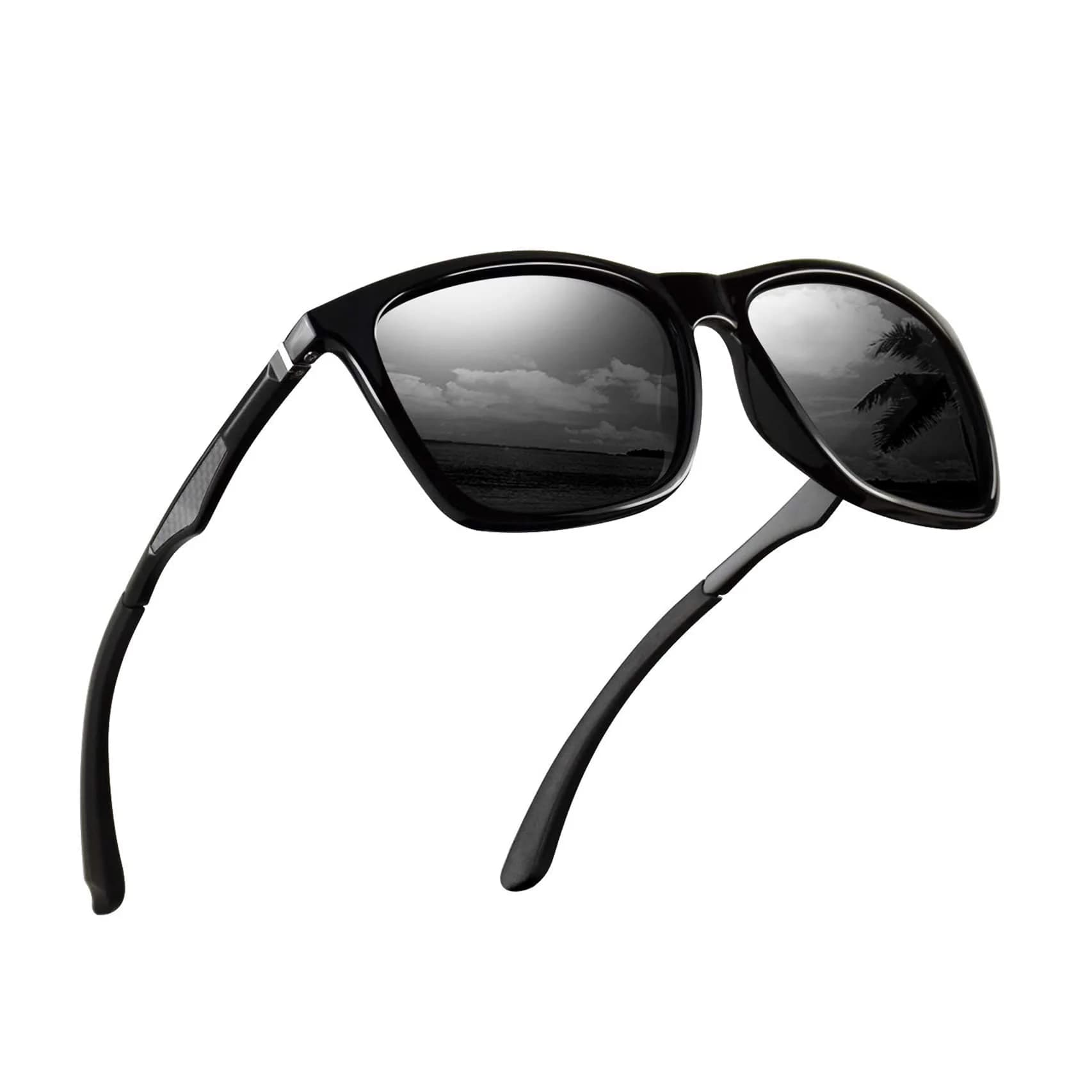 monrich Polarized Sunglasses for Men Aluminum Rectangular Sun Glasses | UV400 Protection & Classic Retro Style — Grey Lens/Black Frame