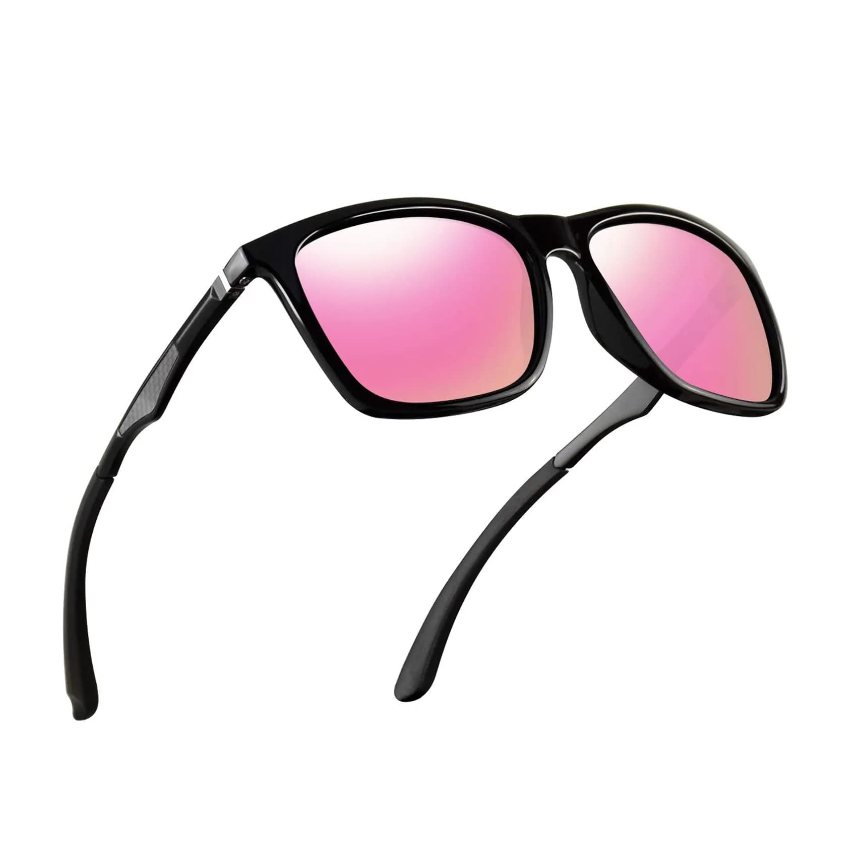 monrich Polarized Rectangular Sunglasses for Men, Aluminum-Magnesium Frame 59mm (2.32 in) | UV400 Protection — Pink Lens/Black Frame