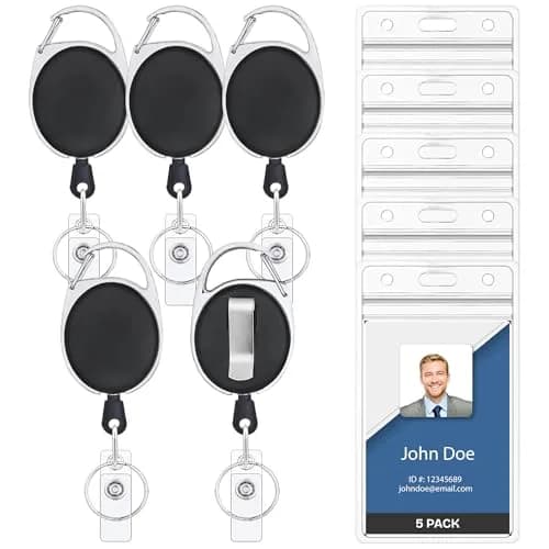Will Well Heavy Duty ID Badge Holder Retractable 5 Pack - Vertical - Black | Reinforced UHMWPE Cord, 3.5oz Load, Versatile Clip thumbnail 1