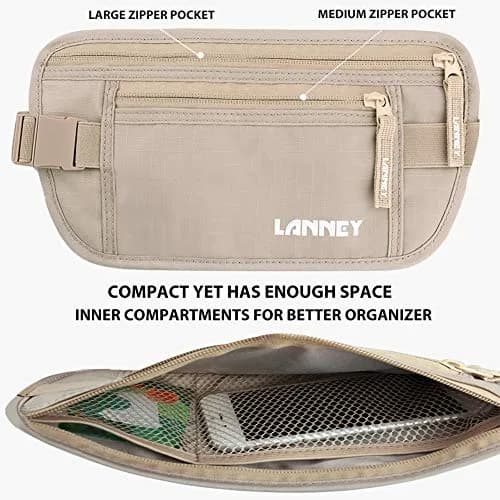 LANNEY Slim RFID Blocking Money Belt with Passport Holder & 2 RFID Sleeves | 27cm (10.6") x 14cm (5.5") thumbnail 4