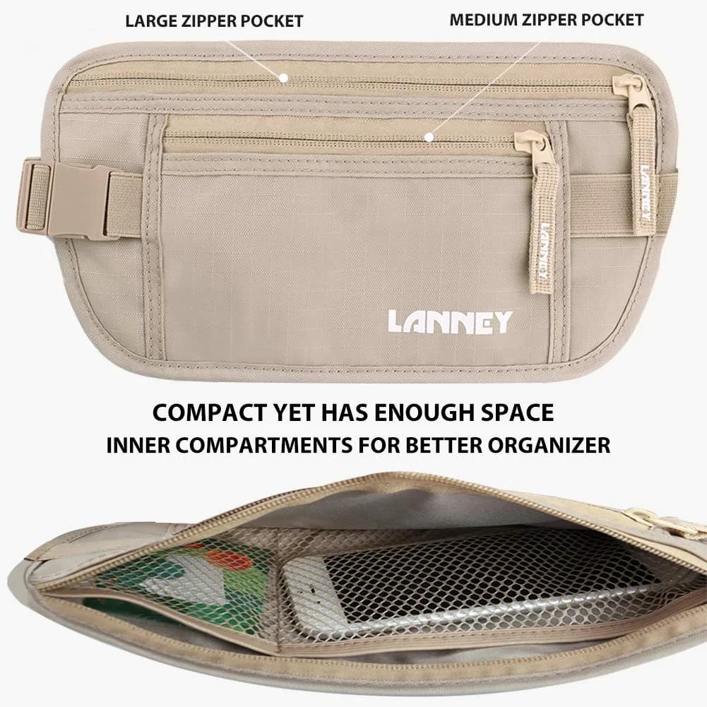 LANNEY Slim RFID Blocking Money Belt with Passport Holder & 2 RFID Sleeves | 27cm (10.6") x 14cm (5.5") - view 4