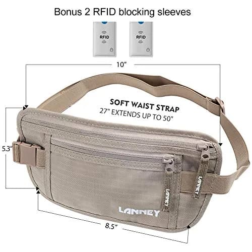 LANNEY Slim RFID Blocking Money Belt with Passport Holder & 2 RFID Sleeves | 27cm (10.6") x 14cm (5.5") thumbnail 6