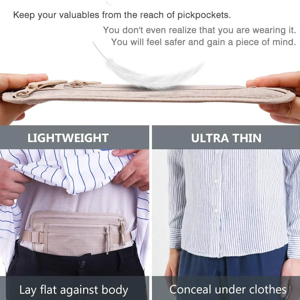 LANNEY Slim RFID Blocking Money Belt with Passport Holder & 2 RFID Sleeves | 27cm (10.6") x 14cm (5.5") - view 3