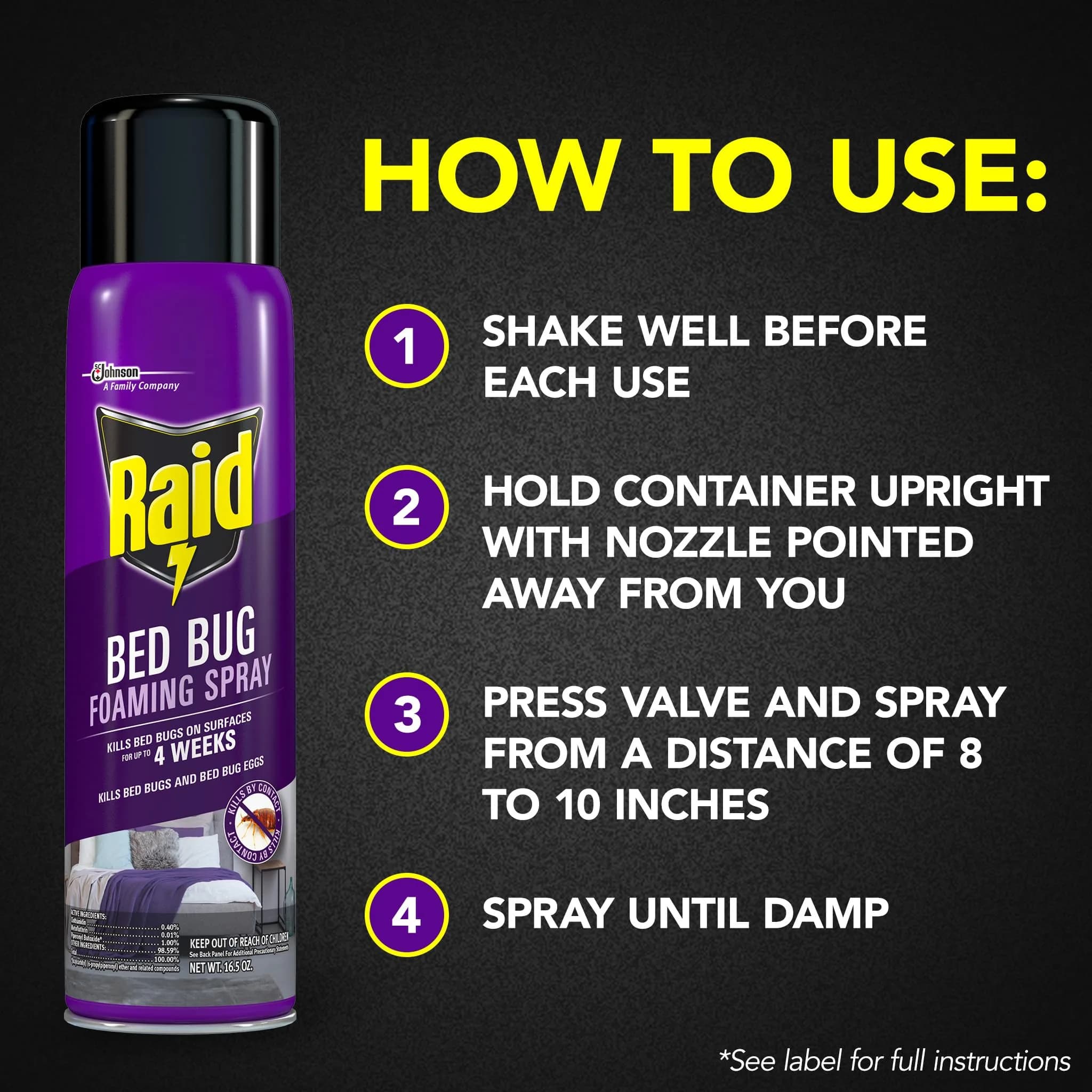 Raid Bed Bug Foaming Spray 16.5 oz (488 ml) | Kills Bed Bugs and Eggs for Weeks - view 6