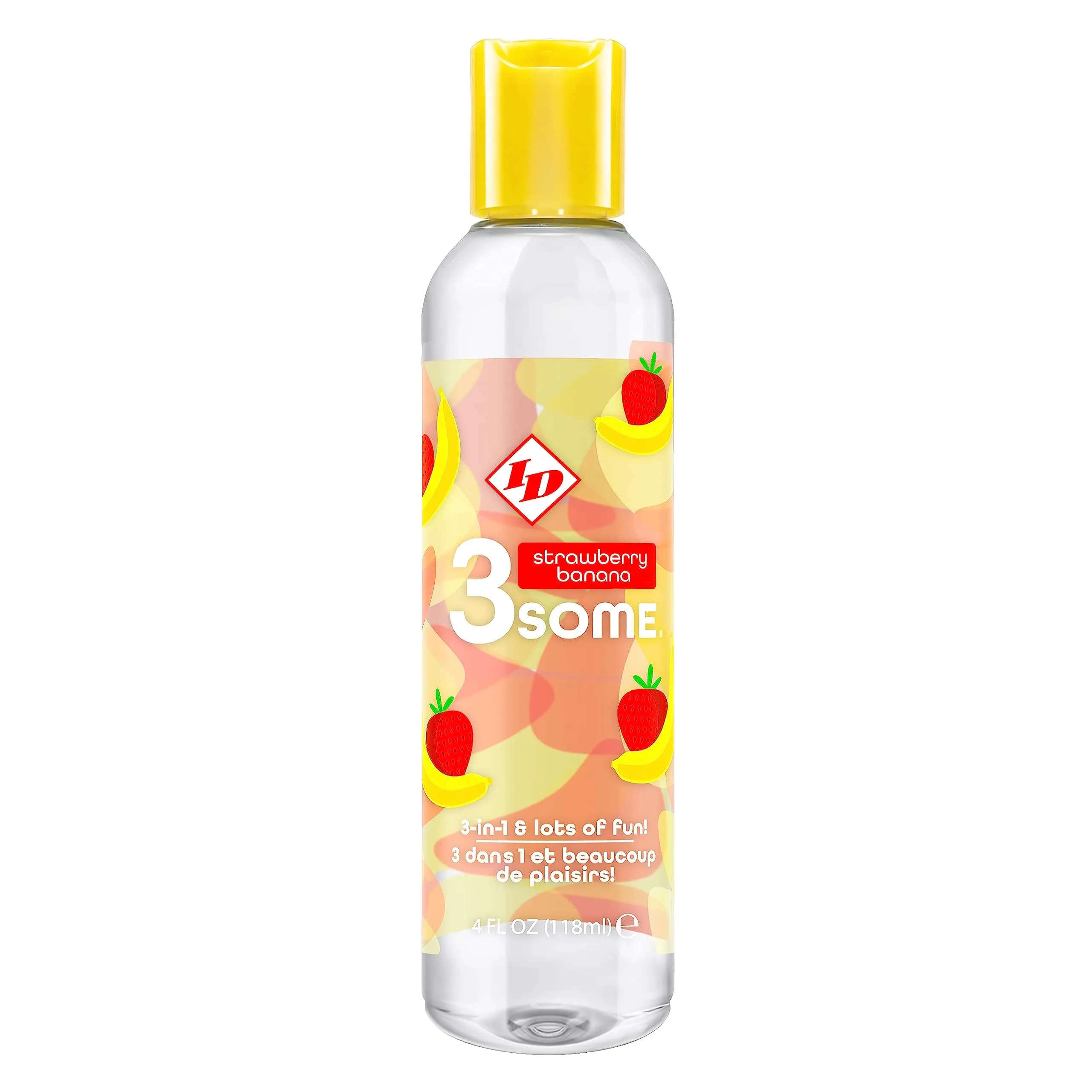 ID Lubricants 3some Flavored Sensual Massage – Strawberry Banana 4 fl oz | 3-in-1 flavored lubricant for oral, massage & warming fun