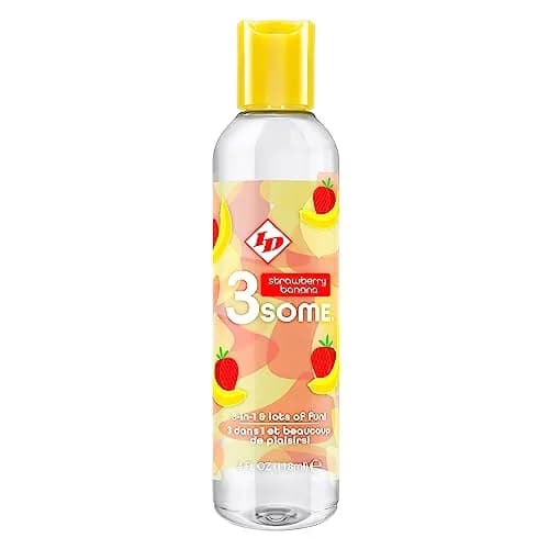ID Lubricants 3some Flavored Sensual Massage – Strawberry Banana 4 fl oz | 3-in-1 flavored lubricant for oral, massage & warming fun thumbnail 1