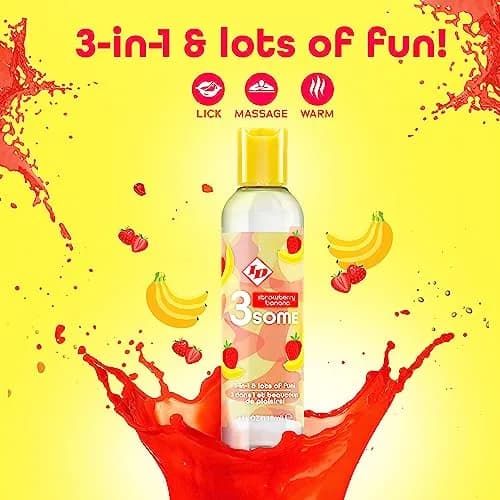 ID Lubricants 3some Flavored Sensual Massage – Strawberry Banana 4 fl oz | 3-in-1 flavored lubricant for oral, massage & warming fun thumbnail 4