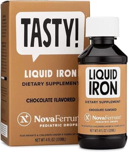 NovaFerrum Yummy Pediatric Drops Liquid Iron Supplement 15mg (4 Fl Oz / 120 mL) | Clinically Proven Safe & Effective Iron for Kids — Chocolate / 4 Fl Oz