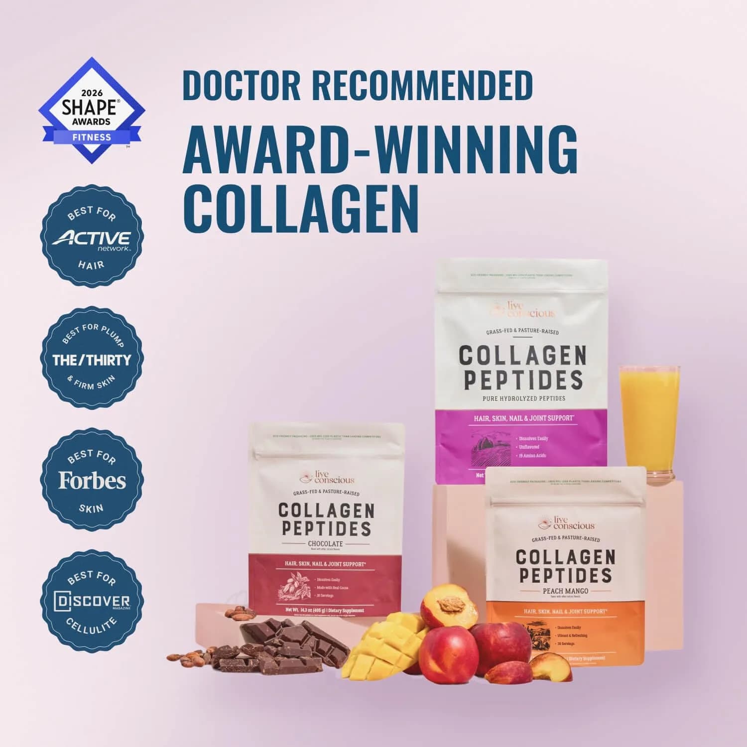Live Conscious Unflavored Collagen Peptides Powder Packets (1 Pound) | 5 Types of Collagen for Hair, Skin, Nails & Joints - view 4