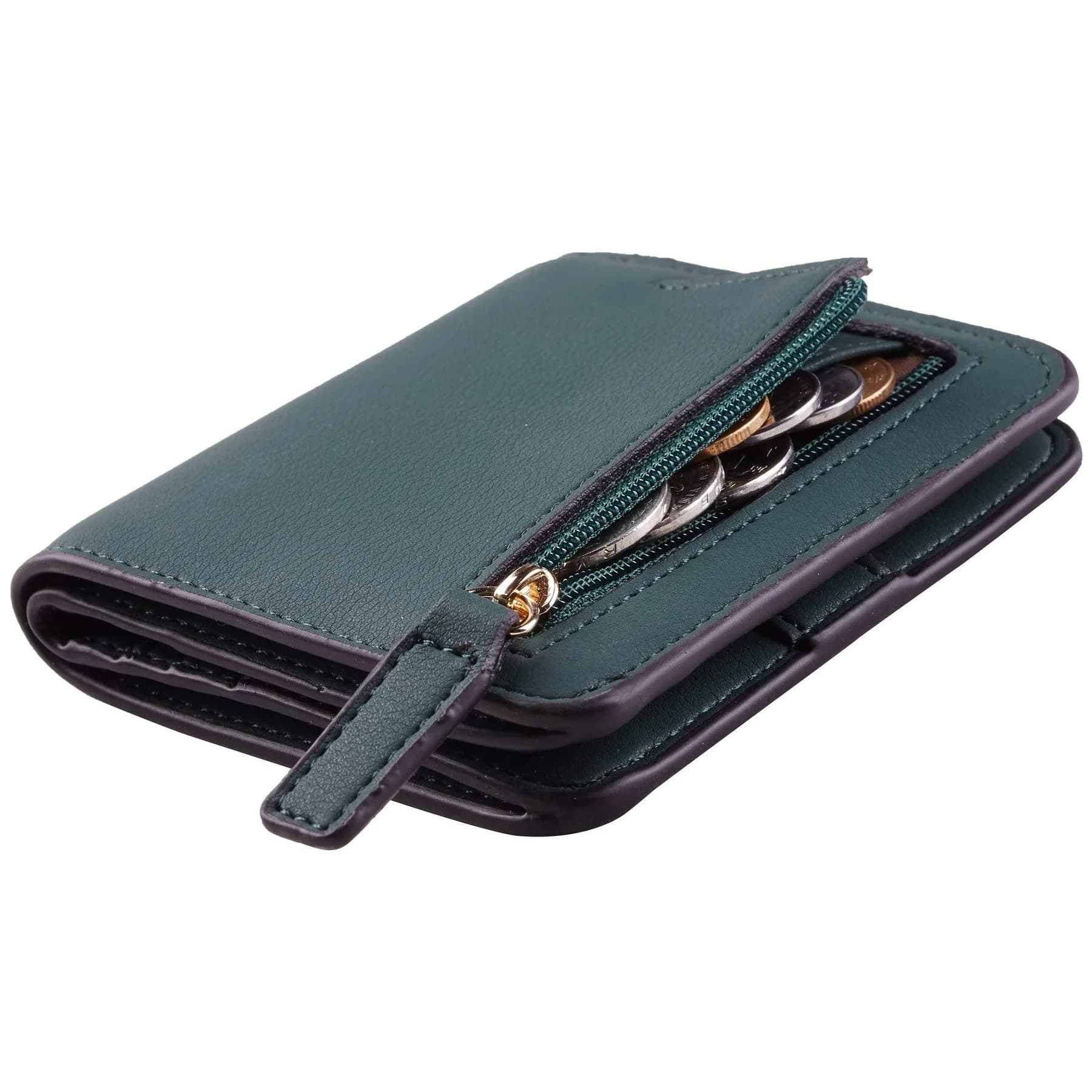 Toughergun Women's Slim Leather Wallet in 04 ReNapa Green Coal, Compact Bifold with RFID Protection & ID Window