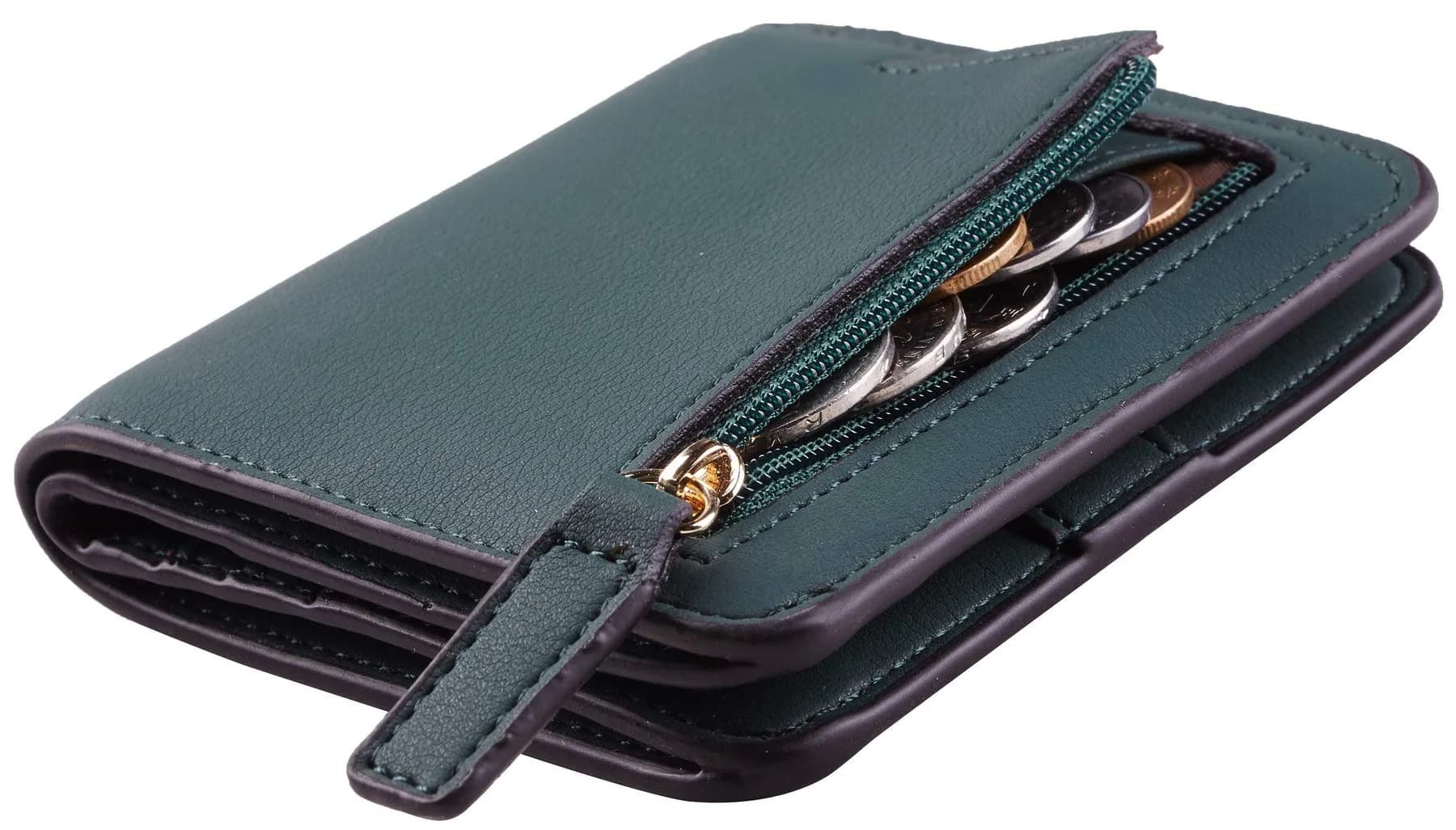 Toughergun Women's Slim Leather Wallet in 04 ReNapa Green Coal, Compact Bifold with RFID Protection & ID Window - main product image