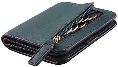 Toughergun Women's Slim Leather Wallet in 04 ReNapa Green Coal, Compact Bifold with RFID Protection & ID Window thumbnail 1