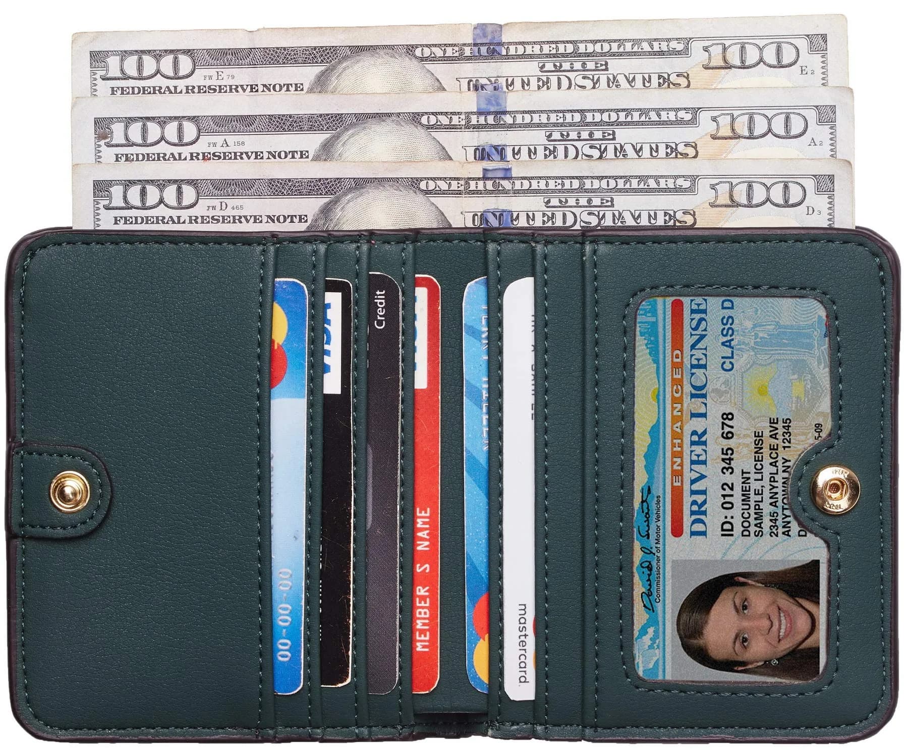 Toughergun Women's Slim Leather Wallet in 04 ReNapa Green Coal, Compact Bifold with RFID Protection & ID Window - view 2
