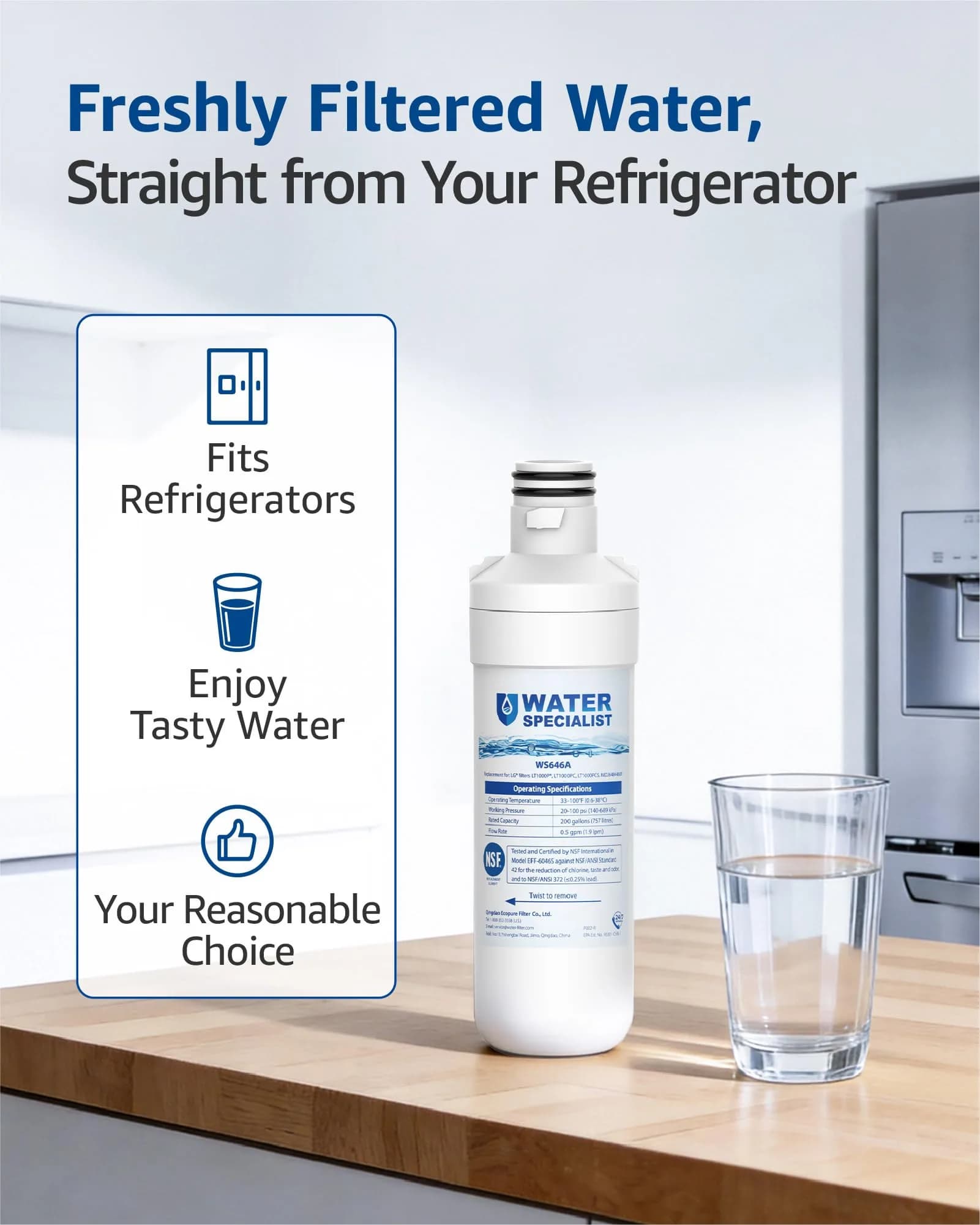 Waterspecialist LT1000PC Refrigerator Water Filter 3 Pack | NSF Certified for Purer Water - view 5