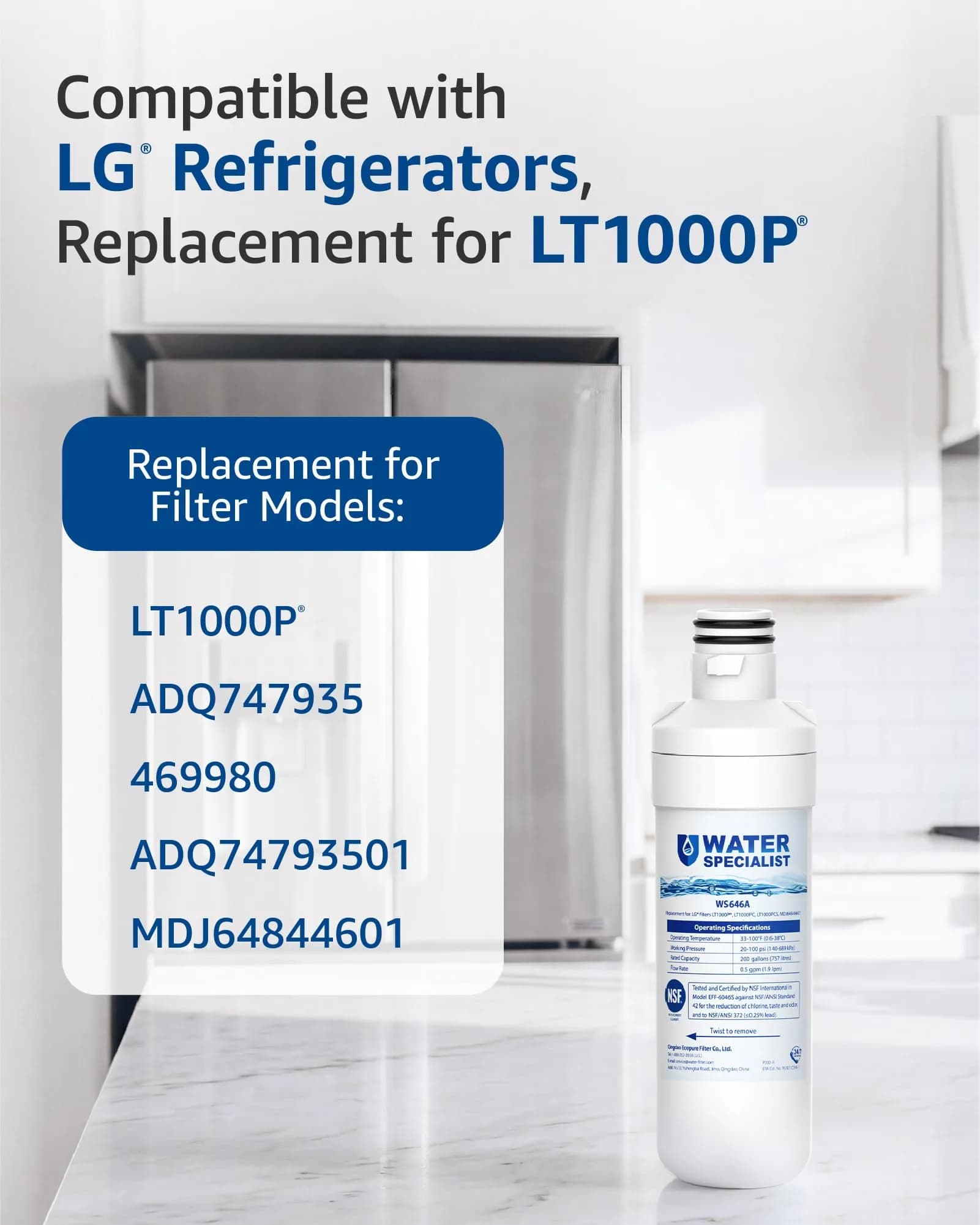 Waterspecialist LT1000PC Refrigerator Water Filter 3 Pack | NSF Certified for Purer Water - view 2