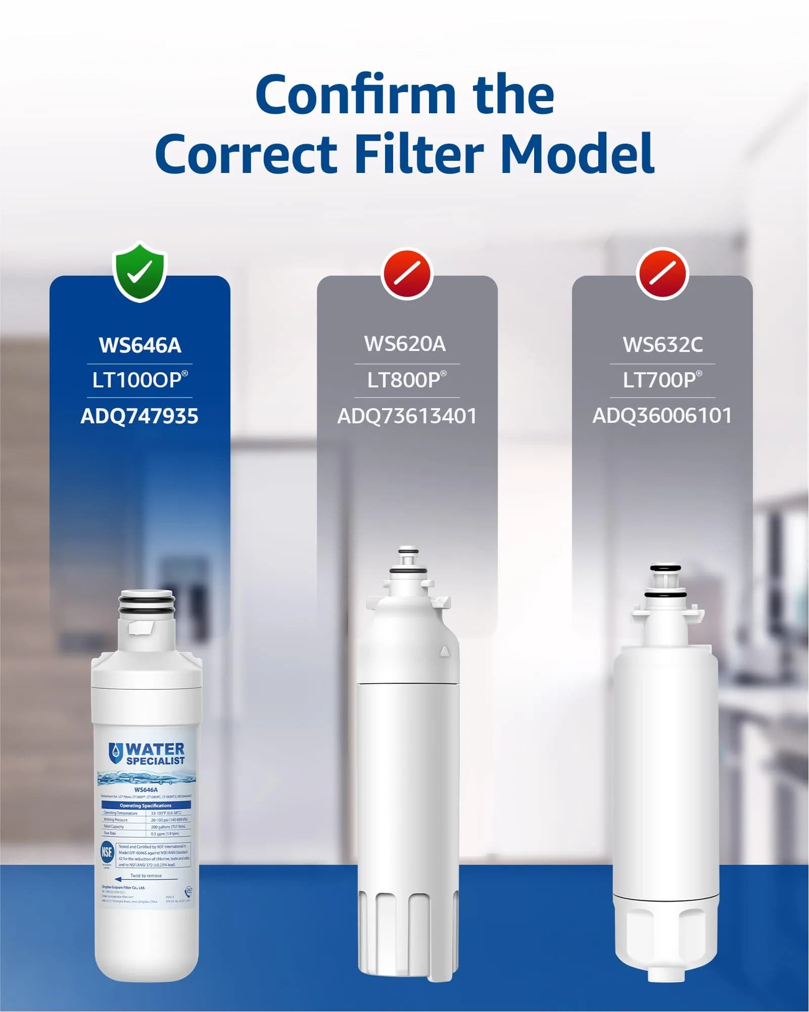 Waterspecialist LT1000PC Refrigerator Water Filter 3 Pack | NSF Certified for Purer Water - view 3