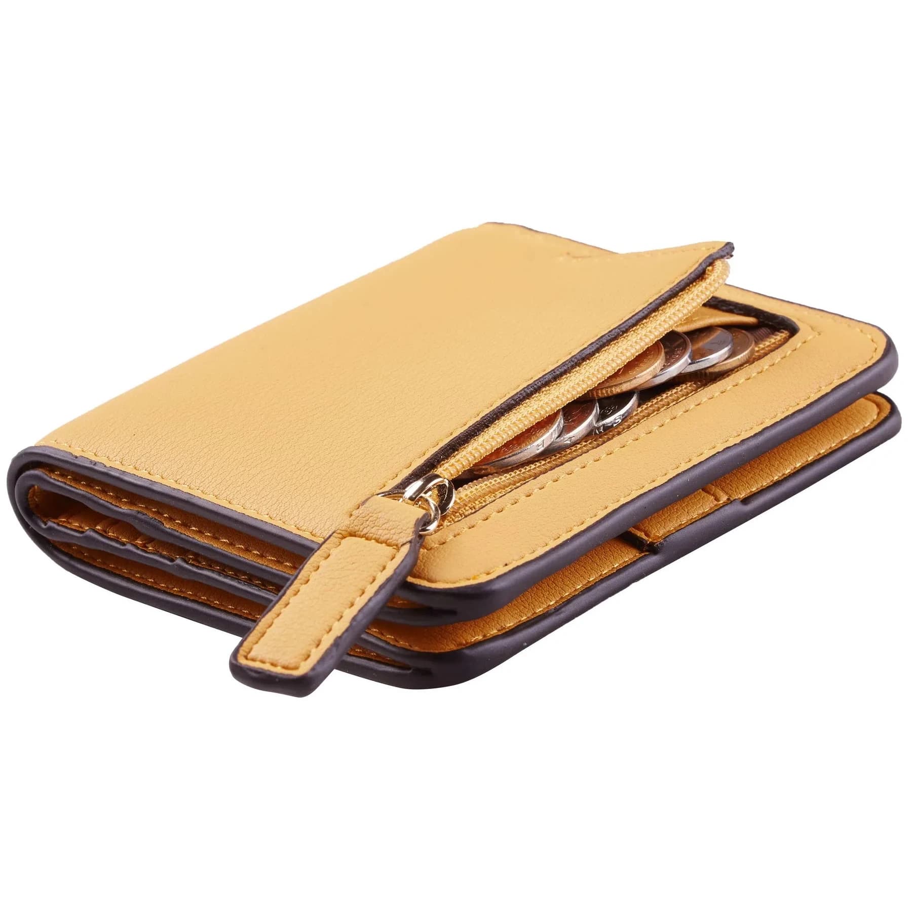 Toughergun Women's Small Slim Leather Wallet with RFID Protection, Compact Bifold Mini Purse with Clear ID Window (Yellow)