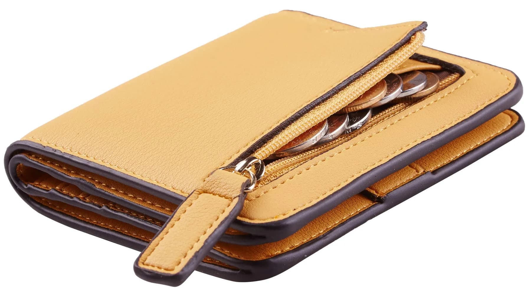 Toughergun Women's Slim Leather Wallet with RFID Protection, Compact Bifold Mini Purse 10.7cm x 9.1cm (4.2" x 3.6") | Holds 6 Cards & ID — 14 ReNapa Yellow