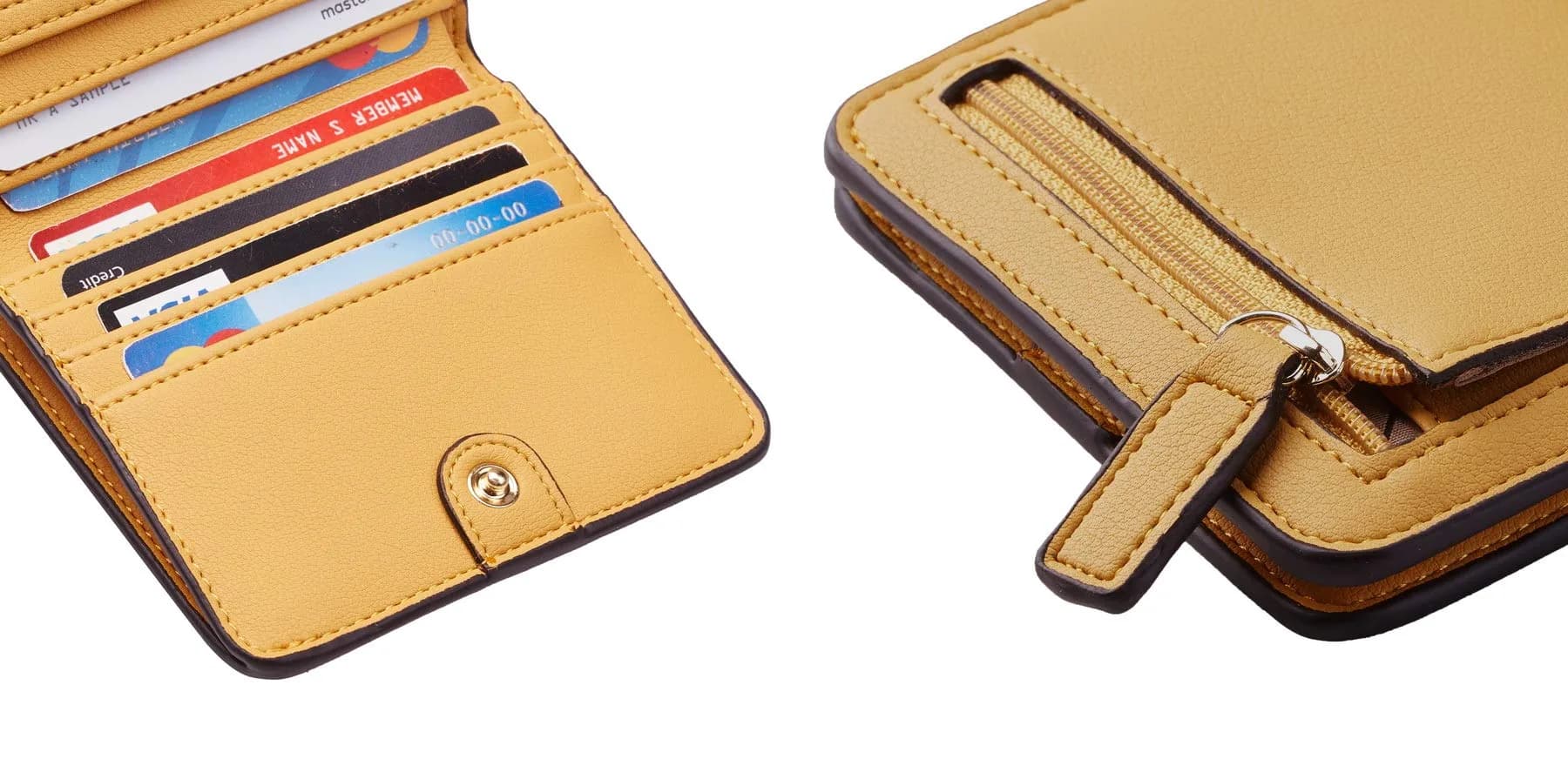 Toughergun Women's Small Slim Leather Wallet with RFID Protection, Compact Bifold Mini Purse with Clear ID Window (Yellow) - view 7