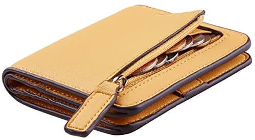 Toughergun Women's Small Slim Leather Wallet with RFID Protection, Compact Bifold Mini Purse with Clear ID Window (Yellow) thumbnail 1
