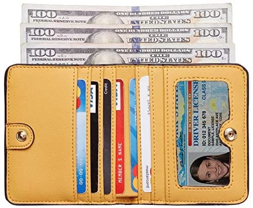Toughergun Women's Small Slim Leather Wallet with RFID Protection, Compact Bifold Mini Purse with Clear ID Window (Yellow) thumbnail 2